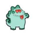 Lindo broche de dinosaurio en esmalte verde menta con ojos de corazón rojo y expresión - Estilo Dinosaurio Ojos de Corazón (XZ9440)