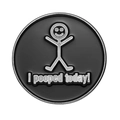 Funny round enamel brooch badge with 'I pooped today!' slogan and stick figure - I Pooped Today Stickman Style (xz9101)