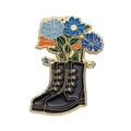 Floral hiking boot enamel pin with colorful lilies in polished metal finish - Combat Boot Floral (XZ9332)