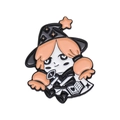 Cute enamel pin of a cartoon little witch with black cape and starry wizard hat - Orange Hair Witch (XZ9545)