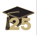2025 Graduation Pin brooch featuring black mortarboard and golden 25 numeric design - Number 25 Graduation Cap Style (QHXZ3596)