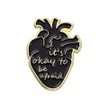 Emaille-Anstecknadel Herz in Schwarz und Gold mit it's okay to be afraid Spruch - Herz Stil (QHXZ2210)