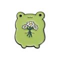 Lindo pin de esmalte de rana con margaritas, broche de animal verde para ropa y accesorios - Estilo de Rana con Flor (QHXZ582)