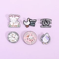 Set of 6 cartoon enamel goose pins with funny English text on purple background - Goose Badges Collection (M202410254)