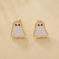 Cute ghost earrings for Halloween party with white enamel and golden plating - Cute Ghost Style (QSEH046)