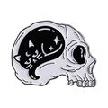 Gothic black cat inside a white skull enamel pin with celestial star details - Skeleton Skull Cat Style (QHXZ3724)