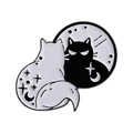 Yin Yang cat enamel pin featuring black and white kittens with moon and star details - Yin Yang Tai Chi Cats Style (QHXZ3726)