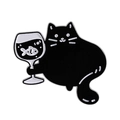 Cute black cat enamel pin holding a wine glass with a fish, black and white brooch - Wine Glass Fish Cat Style (QHXZ3743)