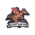 Jersey Devil enamel pin with clouds and white banner featuring motivational text - Jersey Devil Slogan (XZ9589)