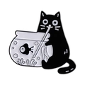 Cute black cat hugging a fish tank enamel pin for backpacks and clothes accessories - Cat Hugging Fishbowl Style (QHXZ3745)