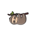 Cute brown sloth enamel pin hanging on a branch with small green leaves accessory - Sloth Hanging on Branch Style (QHXZ1177)