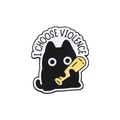 Lustiger schwarzer Katzen-Emaille-Pin mit gelbem Megafon und Text I Choose Violence - Katze mit Schläger Stil (QHXZ3072)