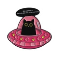 Broche en émail chat noir mignon dans un OVNI rose avec un texte en espagnol - Style OVNI Chat Noir Rose (QHXZ3809)