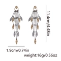 Long metal leaf fringe tassel earrings with dimensions 11.4cm height and 1.9cm width - Gold and Silver Bicolor Leaf Tassel Style (EXEH057)
