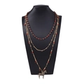 Collar de tres capas de oro con cuentas rojas y colgante de cebra en busto negro - Estilo de Colgante de Cebra de Triple Capa (EXXL162)