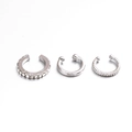 Three-piece silver ear cuff set featuring zircon crystals and minimalist metal textures - Silver Stackable Style (XXEH105)