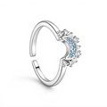 Minimalist silver sun and moon stacking ring with blue and white zircon stones - Silver Moon Style (XXJZ023)