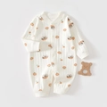 Detail of baby long sleeve romper featuring panda print and ribbed cotton texture - Size 59 / Panda Pattern
