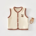 Macro detail of toddler fleece vest with love embroidery and soft polar fleece texture - Beige / Size 66