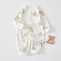 Close-up of baby romper showing cotton ribbed texture and cute bear pattern details - Size 59 / Mixed Pattern