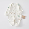 Detail of ribbed cotton baby romper featuring cute rabbit prints and snap buttons - Size 59 / Colorful Rabbit Pattern