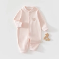 Dettaglio di pagliaccetto rosa in cotone per neonati con ricamo orso e trama a coste - Orso Rosa Jacquard / Taglia 59