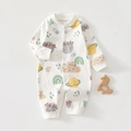 Detail of infant long sleeve romper with colorful cartoon prints and snap buttons - 59 / Happy Planet