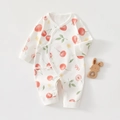 Détail du body bébé en coton à manches longues avec imprimés cerises et liens doux - 52cm / Cerise Rouge