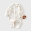 Close-up of pure cotton baby romper featuring a cute bear print and snap buttons - 59 / Bread Bear (Ribbed Neck)