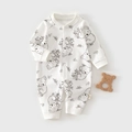 Detail of white cotton baby romper with koala print and wooden bear teething toy - 59 / Koala (Ribbed Neck)