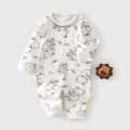 Detail of soft cotton baby romper featuring gray koala prints and snap buttons - Koala (Round Neck)