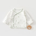 Dettaglio del top a kimono in cotone per neonati con stampe floreali e lacci laterali - 52cm / Piccolo fiore verde