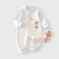 Tutina neonato in cotone a maniche lunghe in crema e azzurro con stampa di orso - Taglia 73 / Orso Arcobaleno Blu