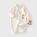 Tutina per neonati in cotone con stampa di orsetto e bottoni a pressione color crema - Taglia 73 / Orso Arcobaleno Giallo
