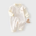 Cute bunny print infant cotton long sleeve romper with ruffled shoulders and bow detail - 73 / All-over Print Yellow Rabbit