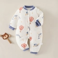 Thick winter infant romper with blue ribbed trim and whimsical hot air balloon prints - Size 59 / Cloud Dolphin