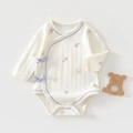 Close-up of baby bodysuit featuring ribbed cotton texture and cute bear print pattern - Puppy Ball (little bear pooh)