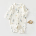 Detail of baby organic cotton romper with cute blue dinosaur prints and snap buttons - 73 Size / Blue Dinosaur