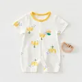 Short sleeve baby cotton romper with yellow floral pattern and front snap buttons - Size 59 / Yellow Tulip