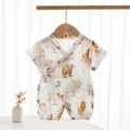 Infant short sleeve bamboo cotton summer romper with animal and botanical prints - Size 59 / Jungle King Lion - Short Sleeve Romper