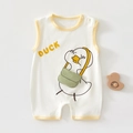 Baby sleeveless cotton romper in white with yellow trim and cute cartoon duck print - Size 66 / Cute Duck - Sleeveless Romper
