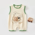 Baby sleeveless cotton romper with cute koala print and green trim in cream white - Size 66 / Koala Bear - Sleeveless Romper