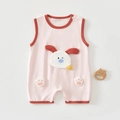 Detail of baby sleeveless romper with cartoon dog patch and convenient snap buttons - Size 100 / Long Ear Dog - Pink - Sleeveless Romper