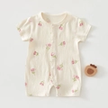 Détail de l'imprimé tulipe rose sur le tissu en coton gaufré respirant pour nouveau-nés - Petit Motif Floral Rose / Taille 66