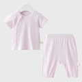 Pink cotton baby summer set with breathable knit texture and high-waist pants - 73 Size / Smoky Purple