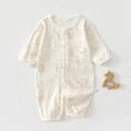 Detail of baby romper featuring forest animal prints and snap button closure for easy dressing - Squirrel Deer (Back Mesh Long Sleeve) / Size 59