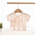 Short sleeve newborn baby kimono shirt in light pink breathable cotton fabric - Orange Pink / 52cm
