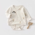 Detail of soft cotton baby bodysuit featuring cute penguin prints and side ties - 73 Size / Penguin Balloon