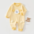 Dettaglio della tutina in cotone con design di cucciolo 3D e morbido tessuto a costine gialle - 66 / Giallo