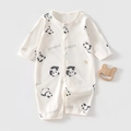 Newborn long sleeve cotton romper featuring cute panda prints and snap button closure - 73 Size / Giant Panda Style